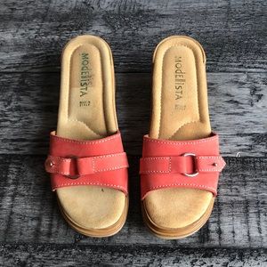 Modellista Italian Leather Slides Sandals Coral